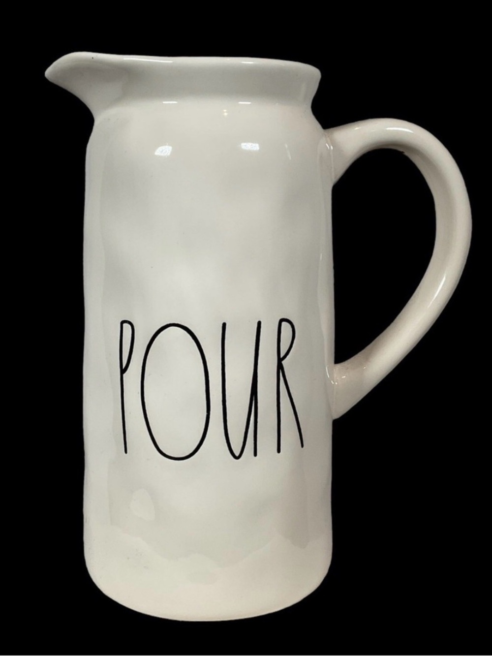 🆕 RAE DUNN White Ceramic TALL ‘POUR' Pitcher Jug, approx & 9” tall